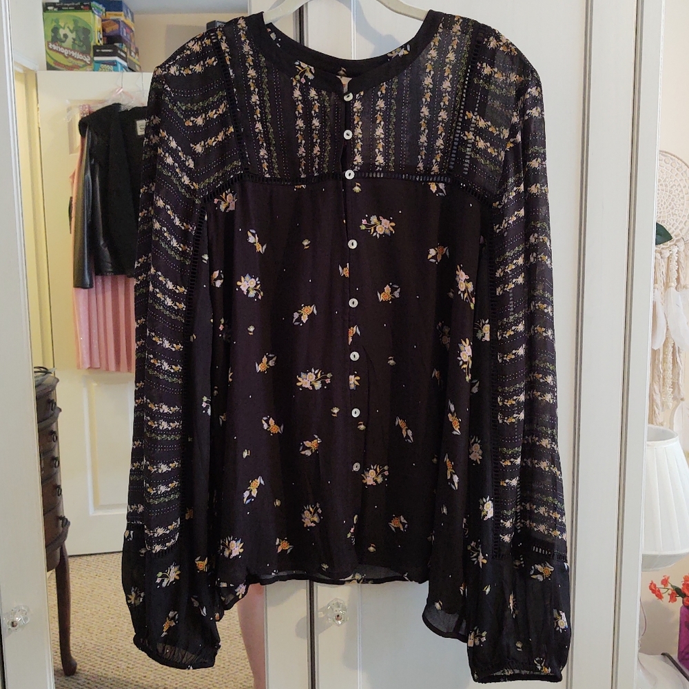 DOLAN Black Floral Blouse Size XXL
